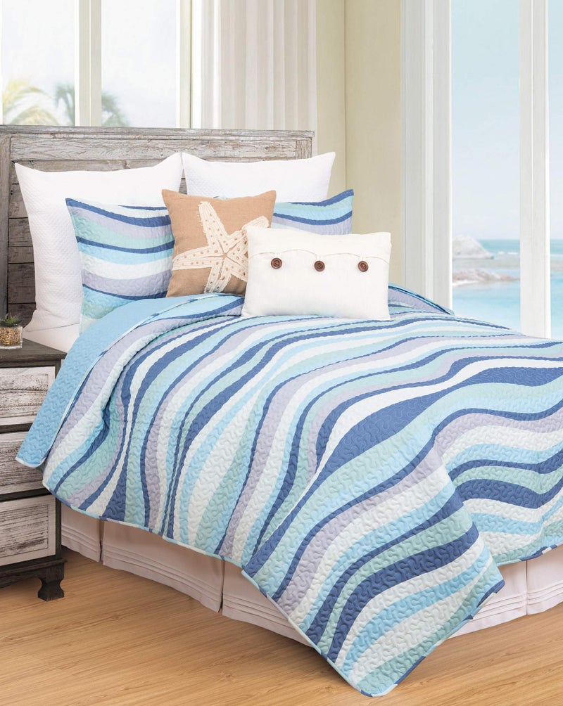 C&F Home Sea Waves Seawaves Blue Ocean Coastal Theme Twin Bed 2-Piece Beach Reversible Coverlet Lightweight Quilt Set with 1 Sham Reversible Bedding Coverlet Comforter Nautical Bedding Set Twin 2 - Image 1